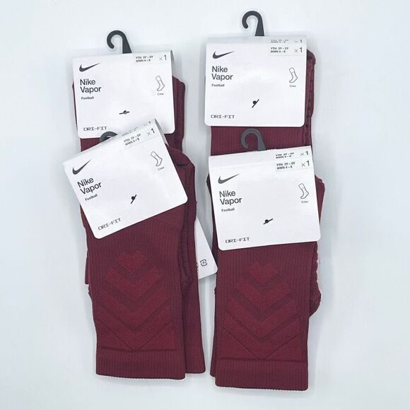 Nike Vapor lot of Four Pair Dark Red Football Crew Socks - Size 3Y-5Y / Women 4- - Picture 1 of 5